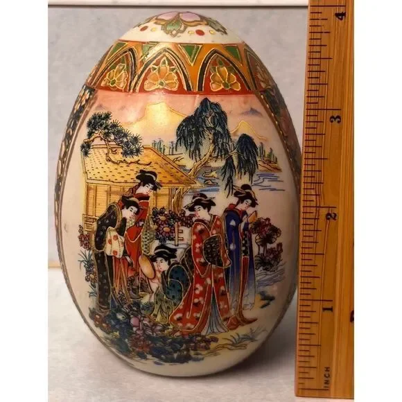 Royal Satsuma Egg Hand Painted Gold Trim Geisha Girls Japan - Picture 6 of 8